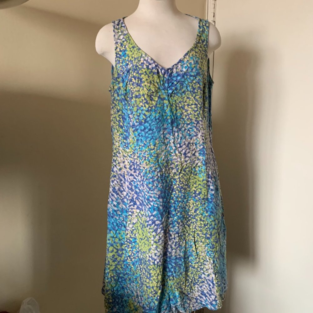 J. JILL GREEN BLUE DOTS SLEEVELESS DRESS SIZE 16